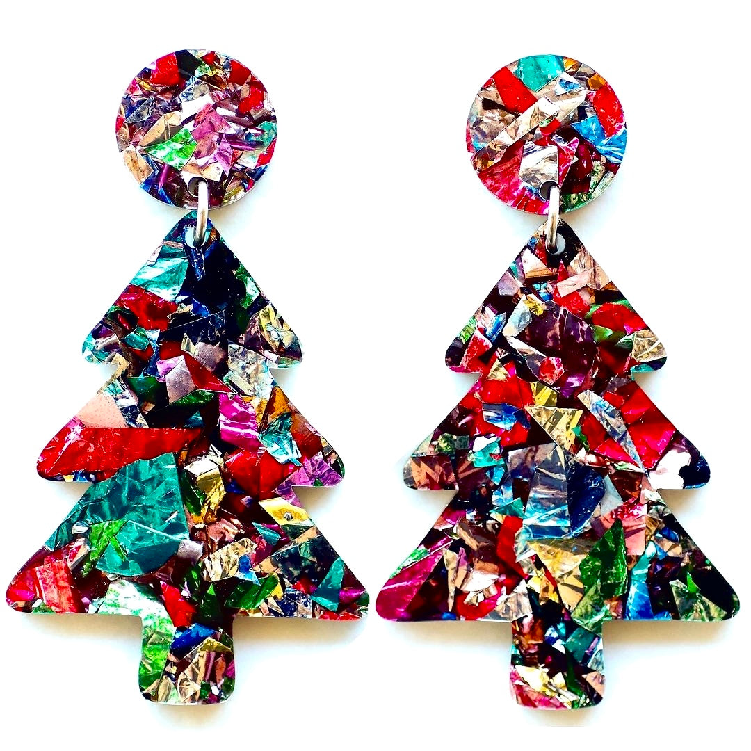 Acrylic Christmas Tree Dangles: Rainbow Foil