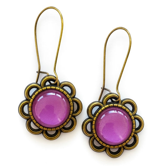 Brass Flower Dangles: Purple