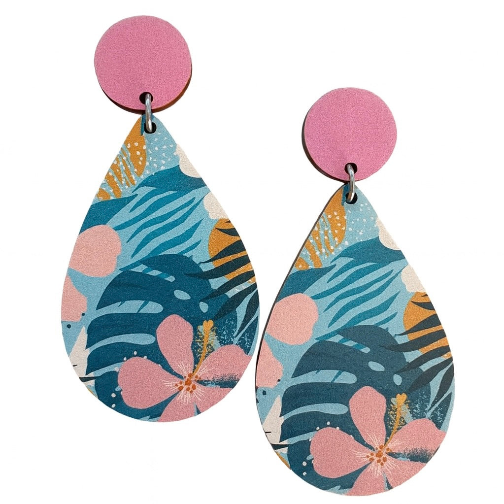 Floral Wood Teardrop Dangles