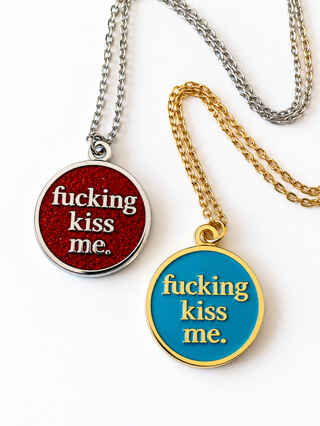 fucking kiss me. Teal / Gold - Enamel Necklace