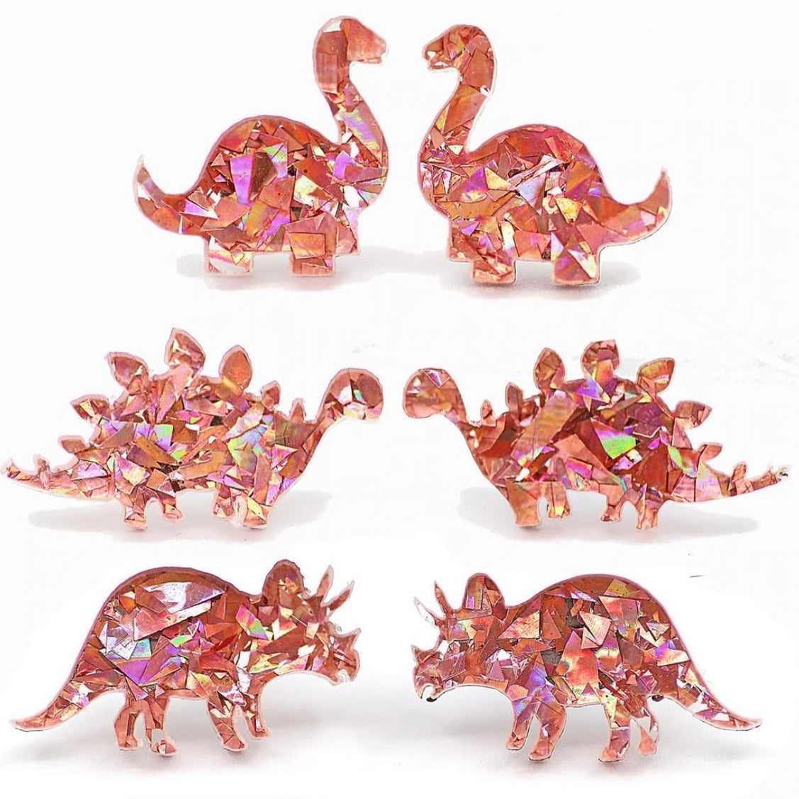 Iridescent Pink Acrylic Dinosaur Stud Earrings