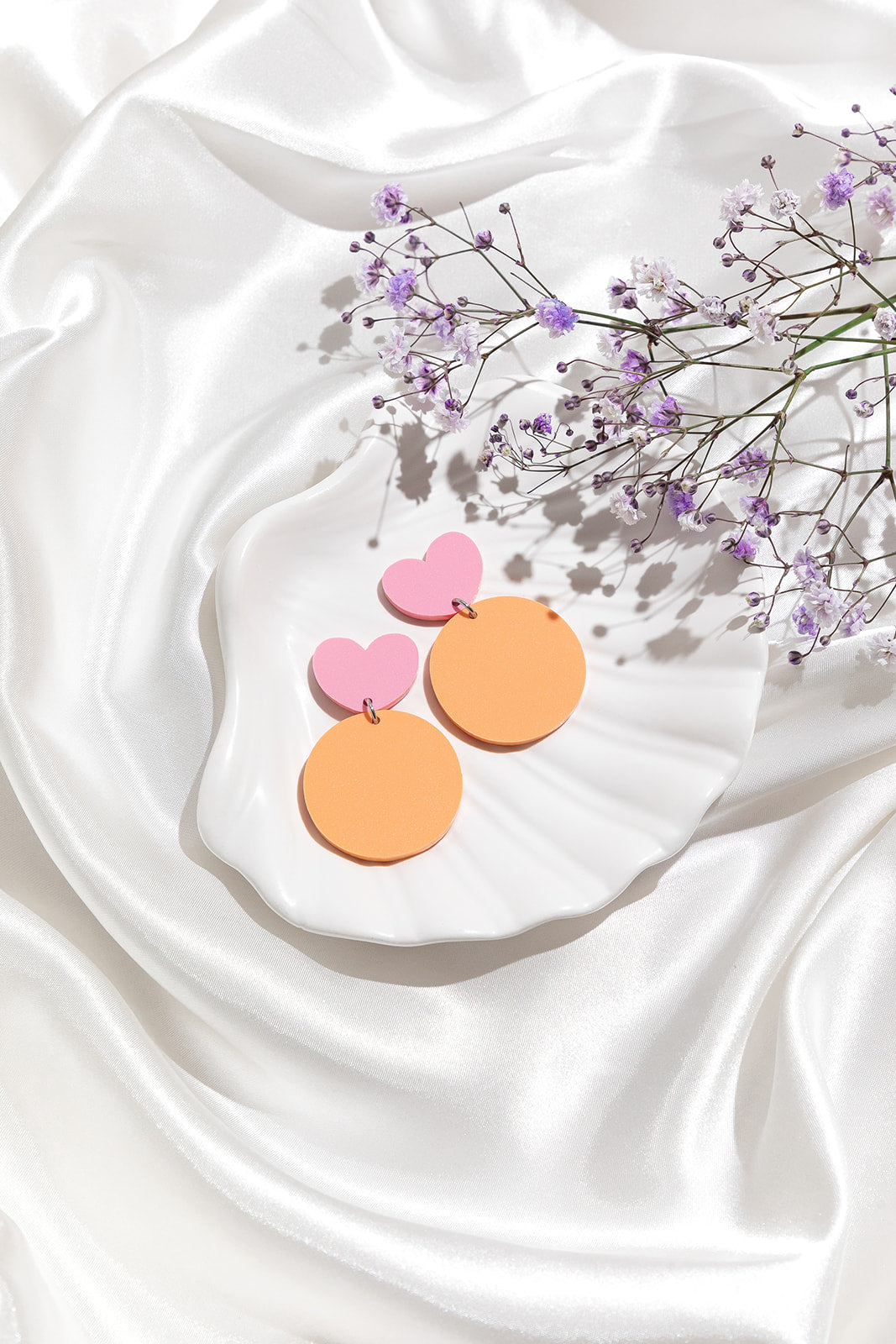 Pastel Geometric Dangles: Pink/Orange Hearts