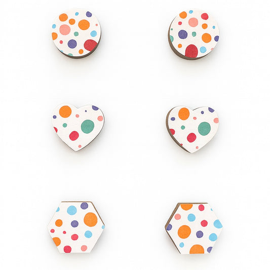 Trio Studs: Wooden Polka Dot Floral
