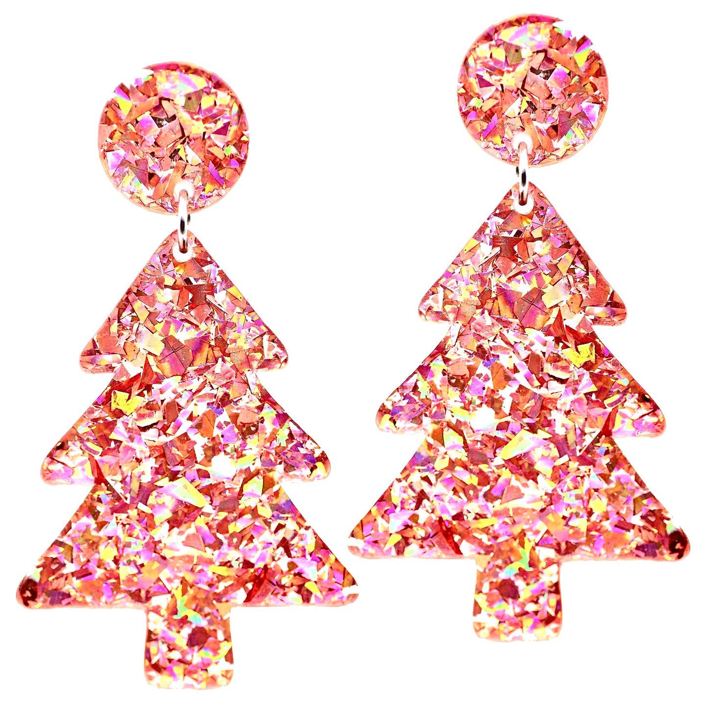 Acrylic Christmas Tree Dangles: Iridescent Pink Foil