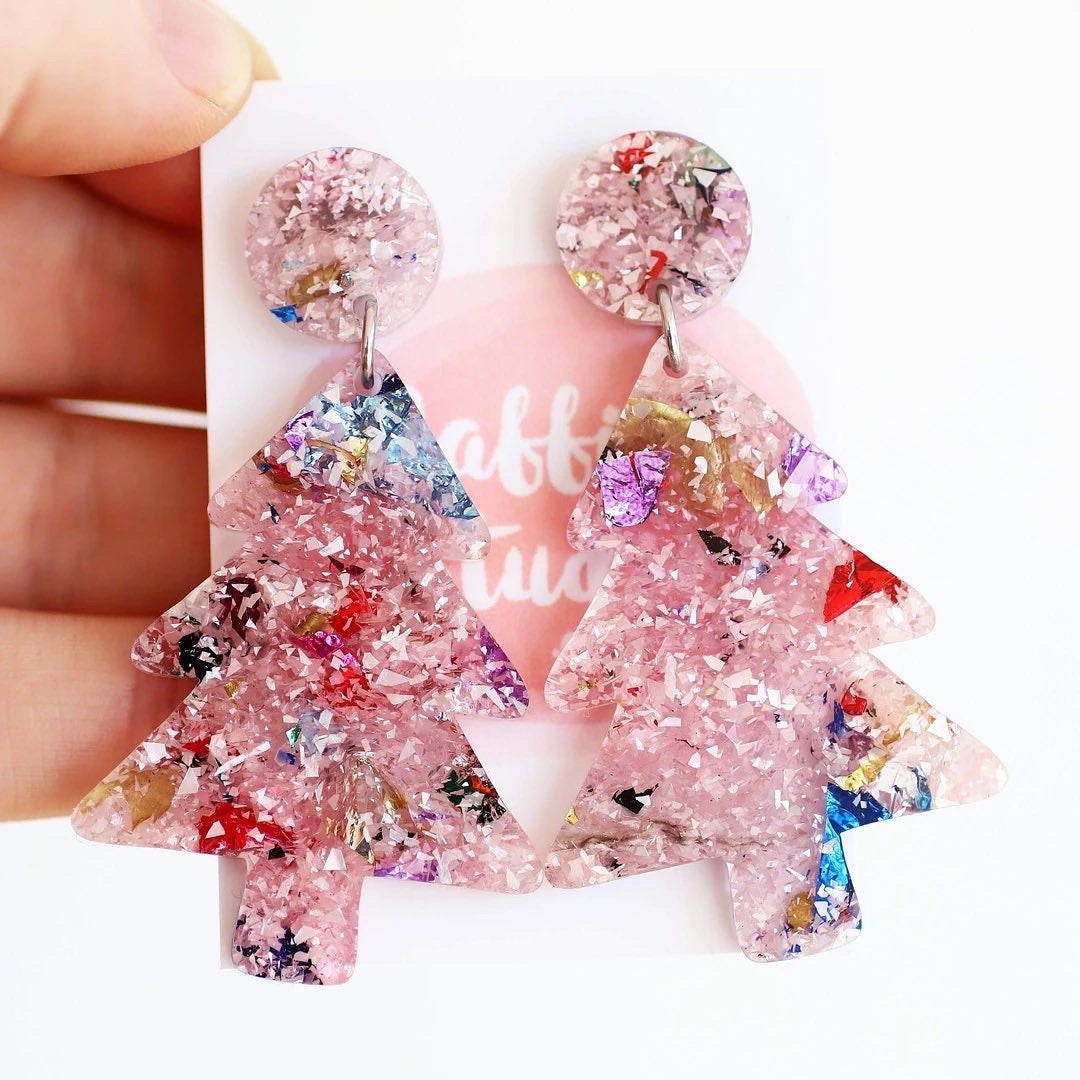 Acrylic Christmas Tree Dangles: Pink Snow