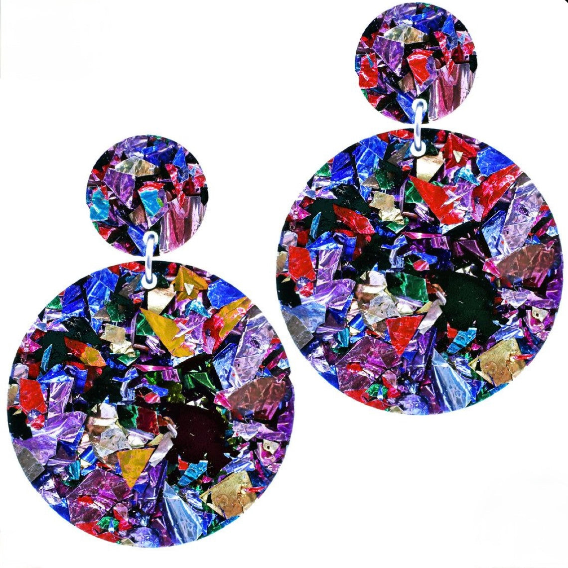 40mm Acrylic Earrings: Rainbow Foil