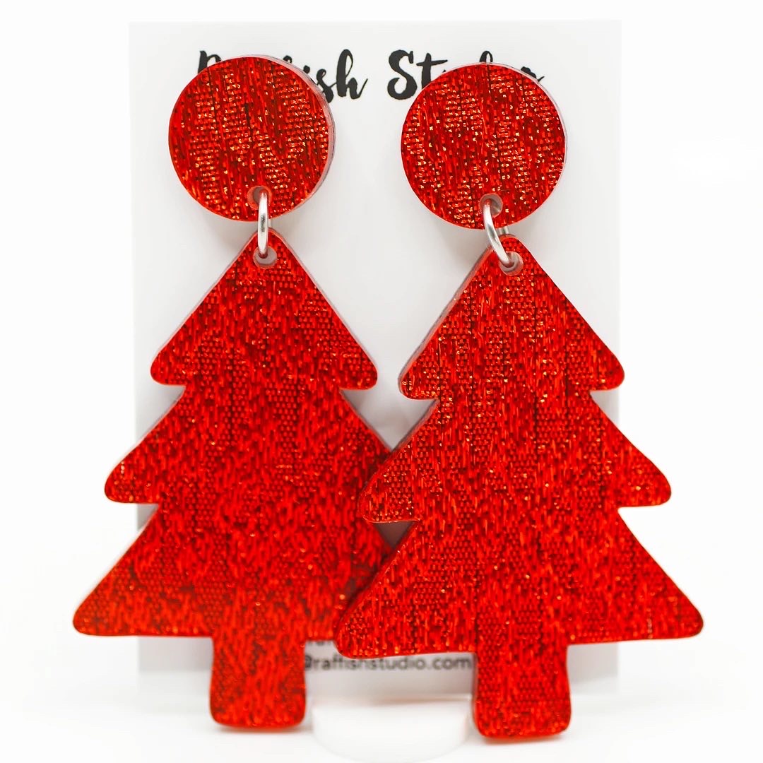 Acrylic Christmas Tree Dangles: Red Shimmer