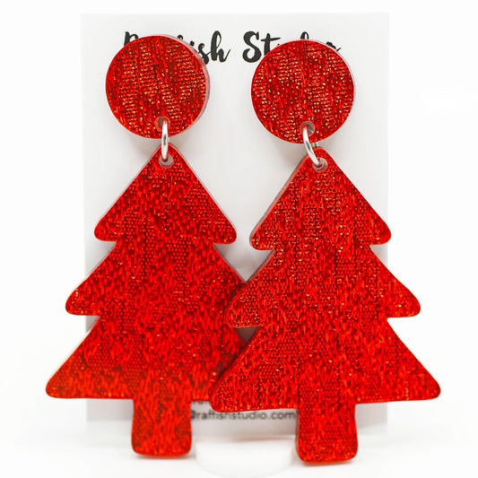 Acrylic Christmas Tree Dangles: Red Shimmer