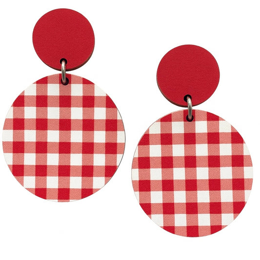 Red Gingham Wood Dangles