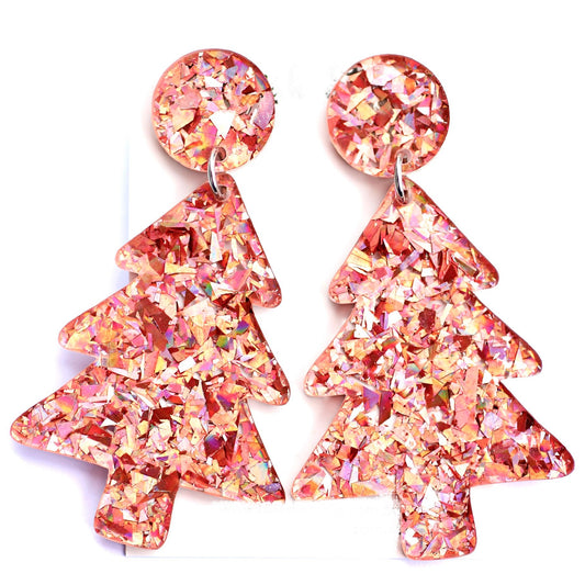 Acrylic Christmas Tree Dangles: Iridescent Pink Foil