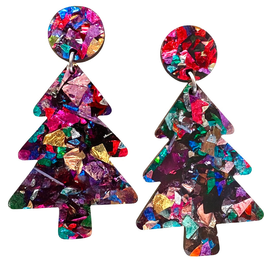 Acrylic Christmas Tree Dangles: Rainbow Foil