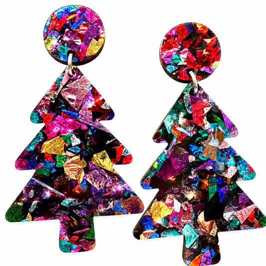 Acrylic Christmas Tree Dangles: Rainbow Foil