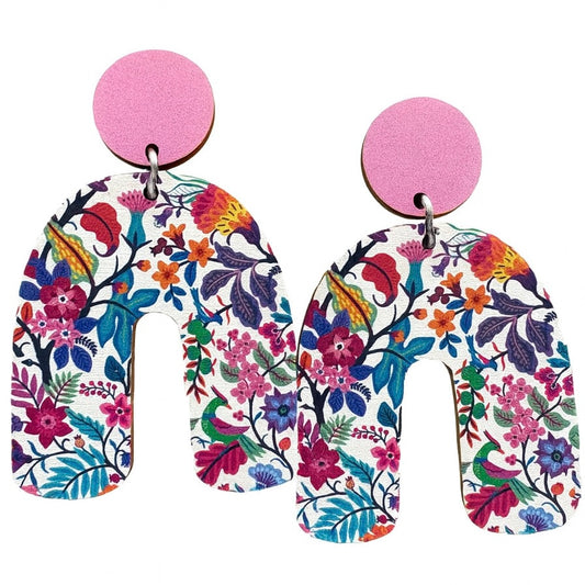 Bright Floral Arch Wood Dangles