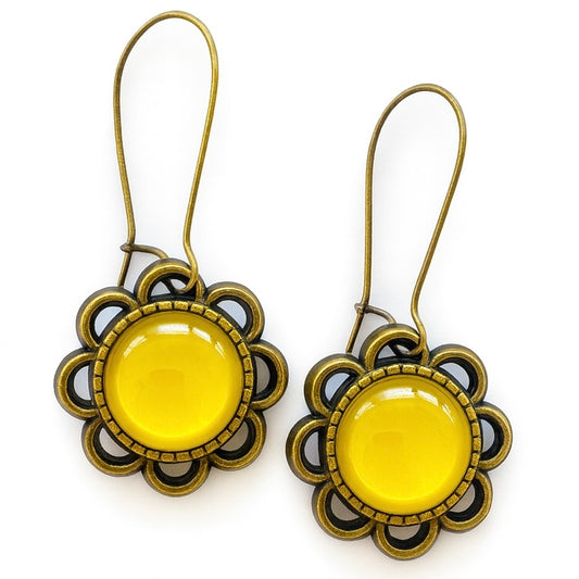 Brass Flower Dangle: Sunflower Yellow