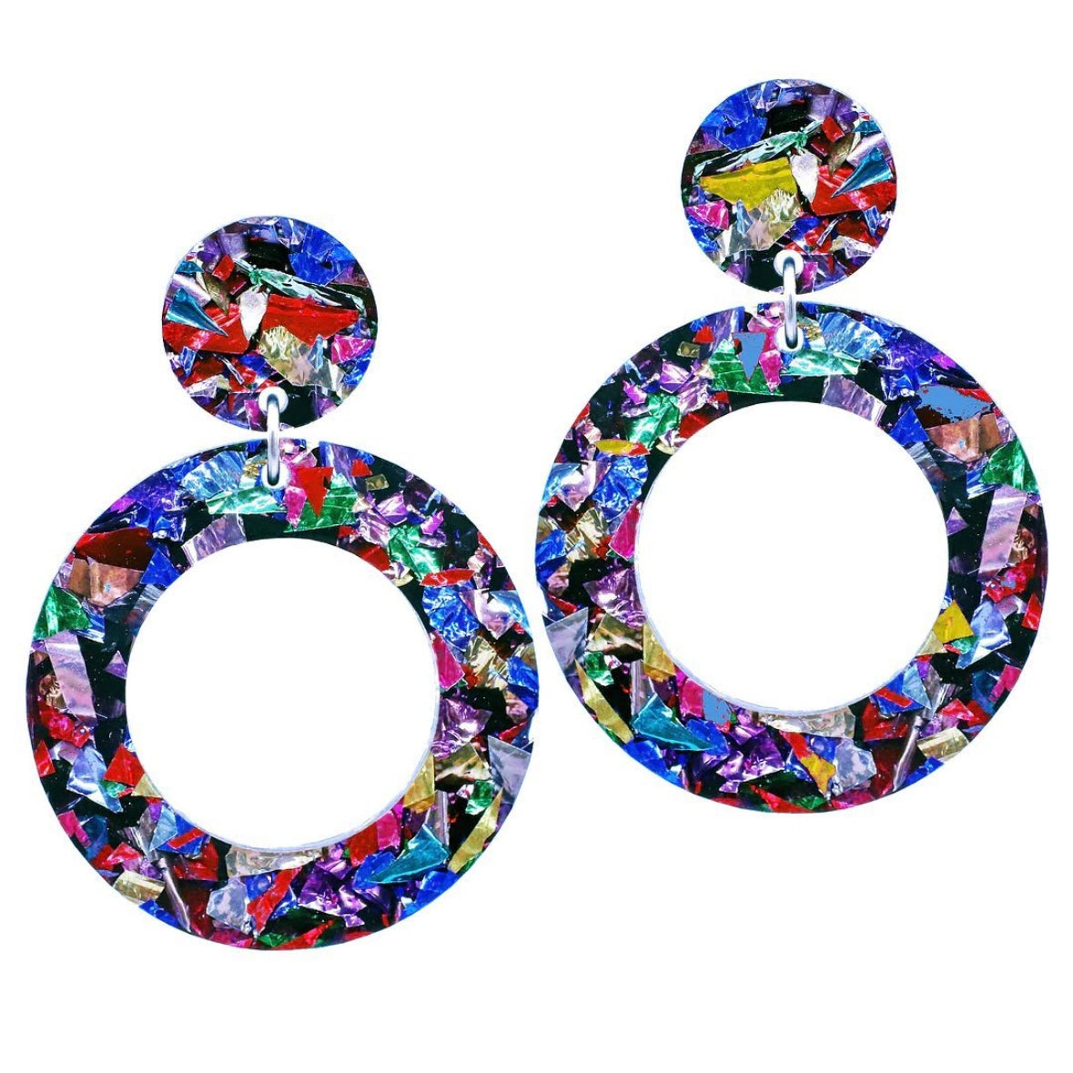 40mm Hoop Acrylic Earrings: Rainbow Foil