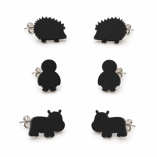 Tiny Animal Studs Set: Hedgehog, Platypus, Hippo