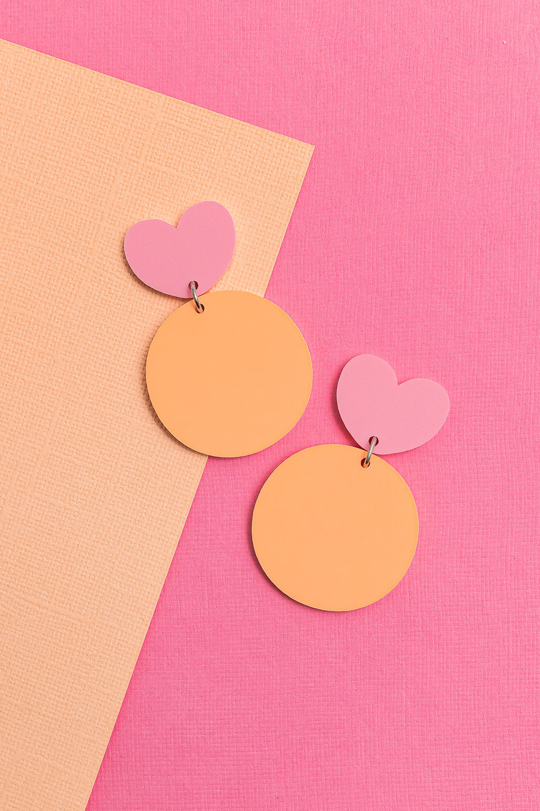 Pastel Geometric Dangles: Pink/Orange Hearts