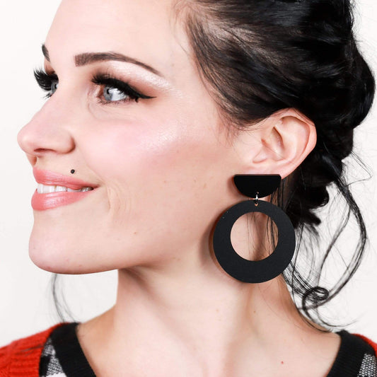 Large Black Acrylic Dangles: Hoops