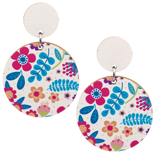 White Floral Wood Dangles