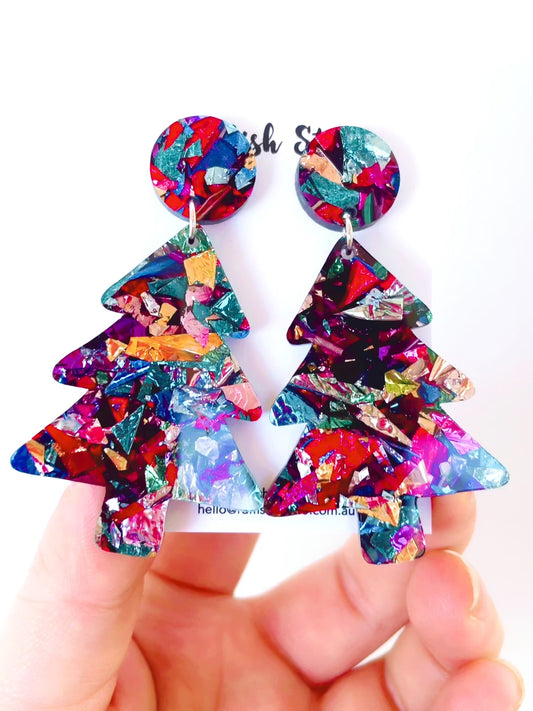 Acrylic Christmas Tree Dangles: Rainbow Foil